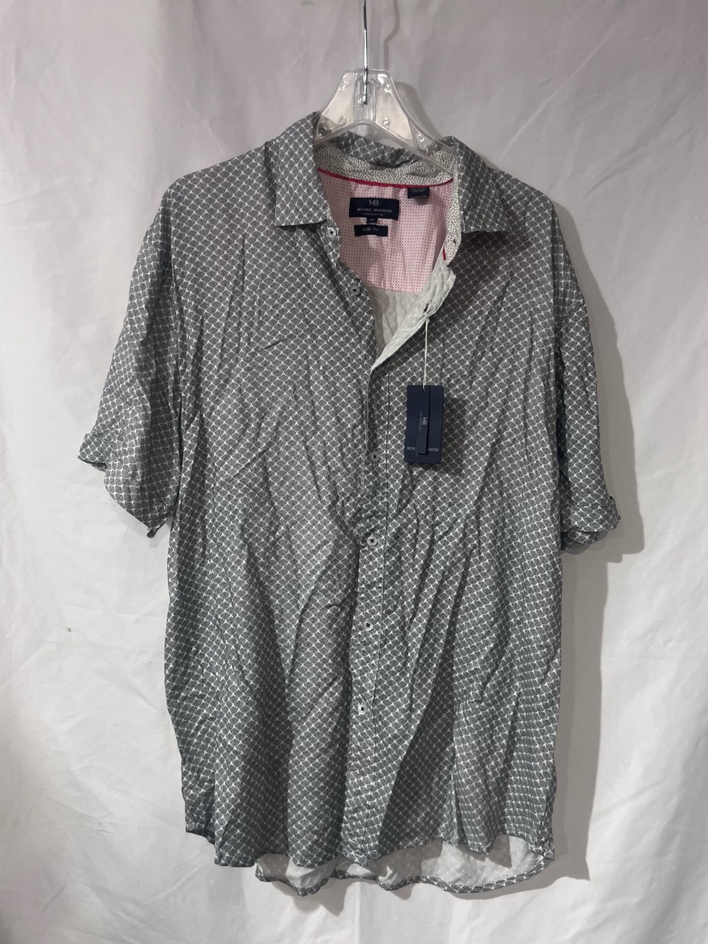 Michael Brandon Grey Geometric Short-Sleeve Button-Down Shirt